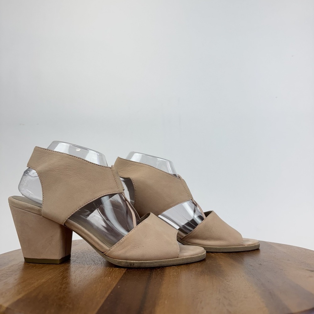 Womens Eileen Fisher Doe Pink Nubuck Strappy Heeled Slip On Sandals Size 10 M